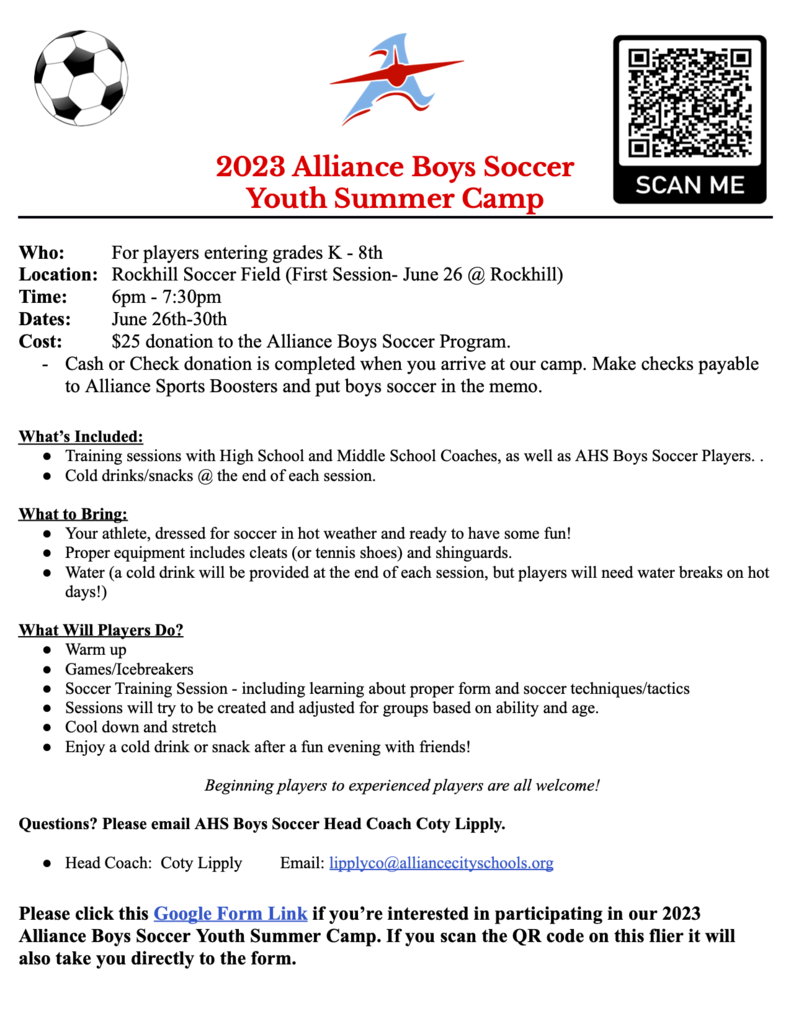 AHS Boys Soccer Camp Flyer